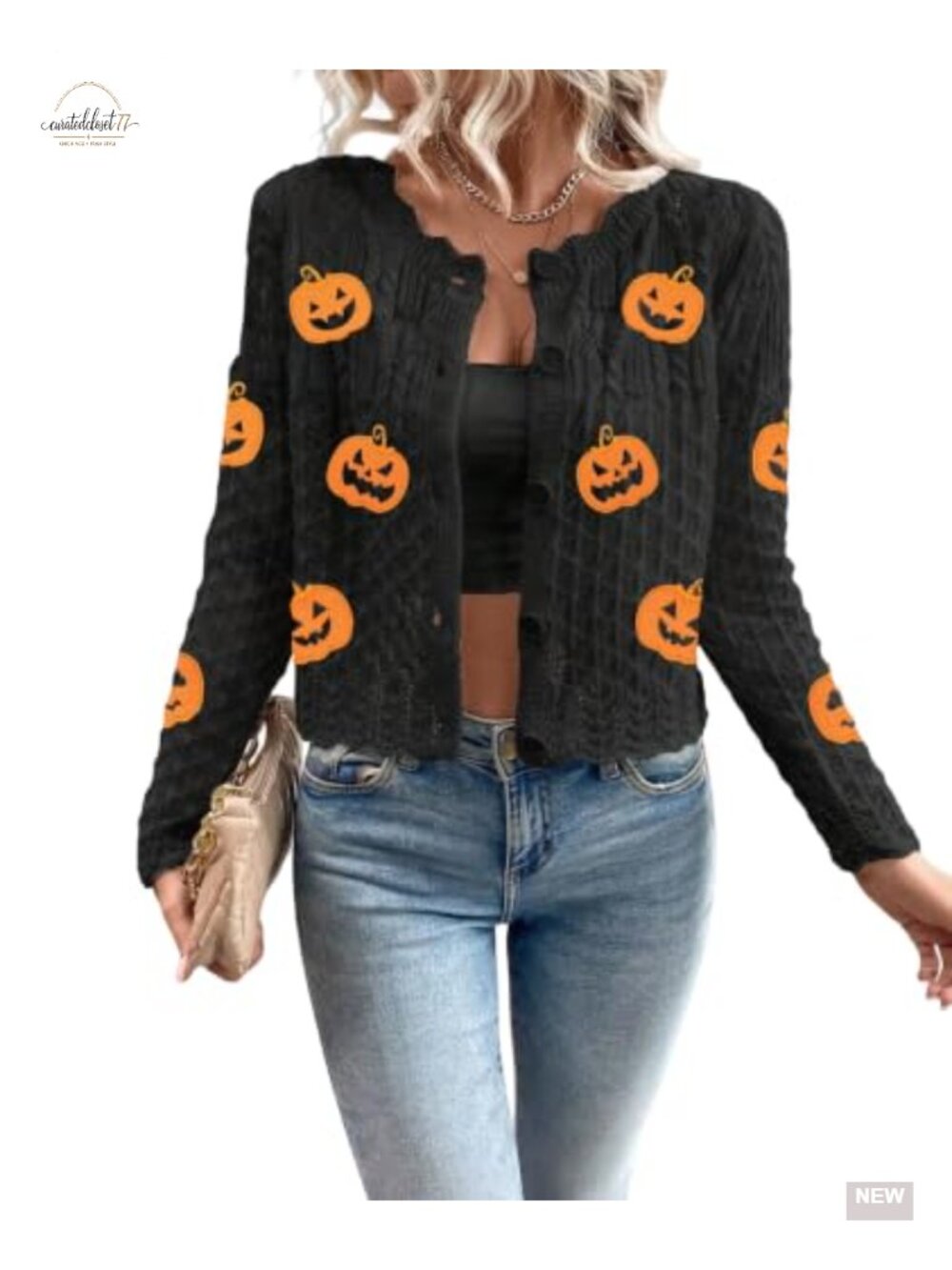 Womens Cropped Knit Cardigan Sweater Scalloped Button Front Fall